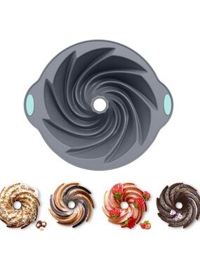 Gray Silicone Swirl Bundt Pan with Mint Handles